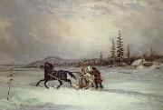 Cornelius Krieghoff habitants sleighing oil painting